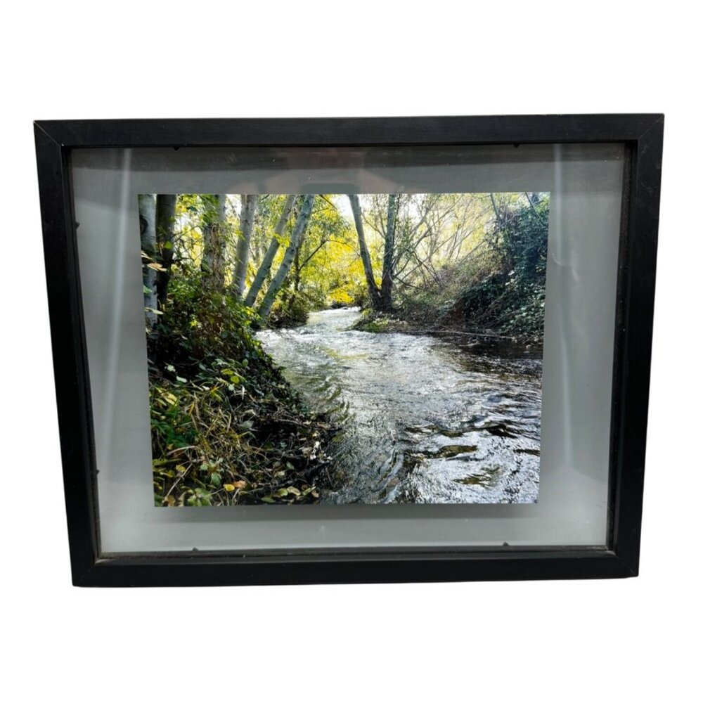 Black landscape creek trees nature photo Picture Frame layered 11.5x14.5" READ